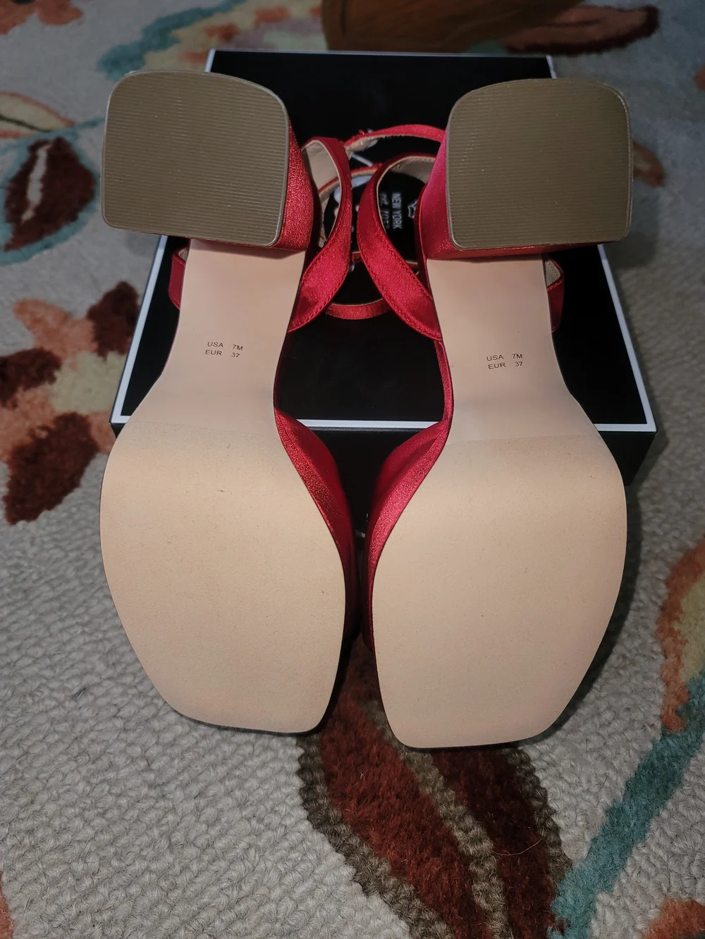 Nina Red Satin Platform Sandals with Ankle Strap